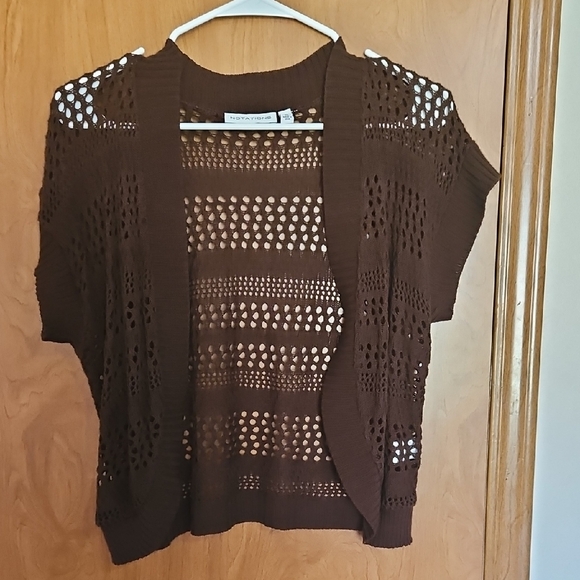 Notations Chocolate Open-Knit Cardigan - Picture 1 of 7